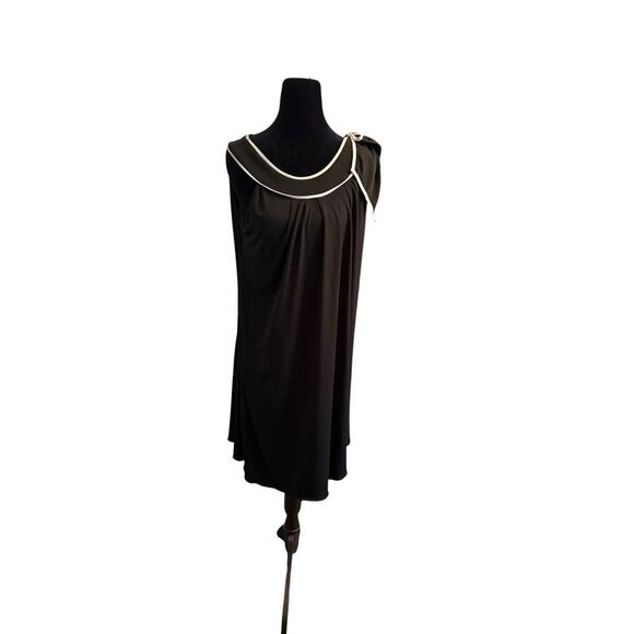 Enfocus Studio Black Sleeveless Dress Size 10 Asymmetrical Bow Shoulder Trim - Picture 1 of 6